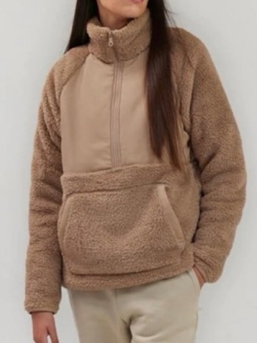 girlfriend collective Taupe Sherpa Half-Zip Pullover Jacket - Picture 3 of 7